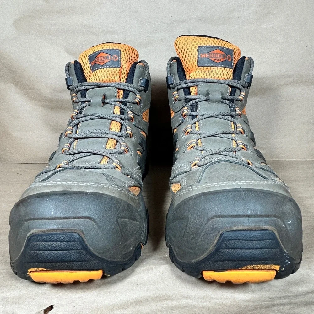 Merrell Moab 2 Mid Work Boots Mens 10.5 Grey Orange Solid Waterproof J35097